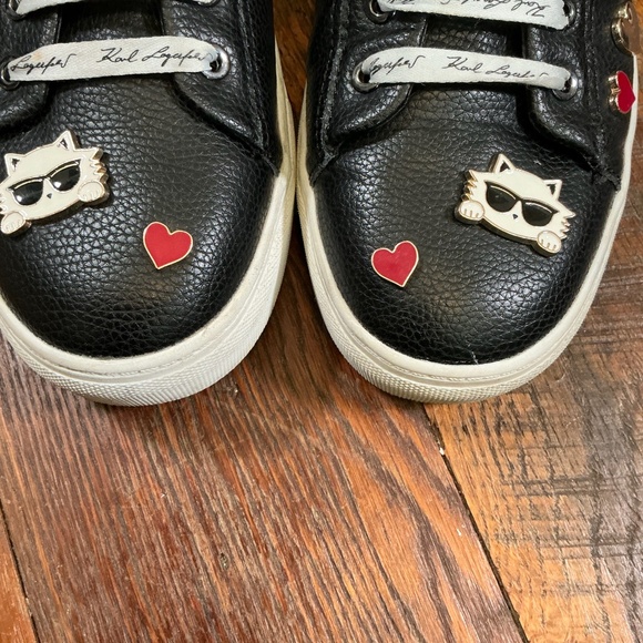 Karl Lagerfeld Paris Cate Pins Lace-Up Platform Sneakers Black Leather Size 10 - Picture 8 of 16